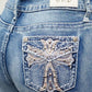 Rhinestone Bootcut Jeans Cross